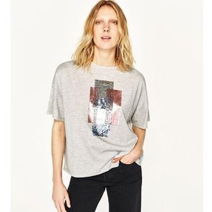 Zara Brand New Embellished Oversize Tee